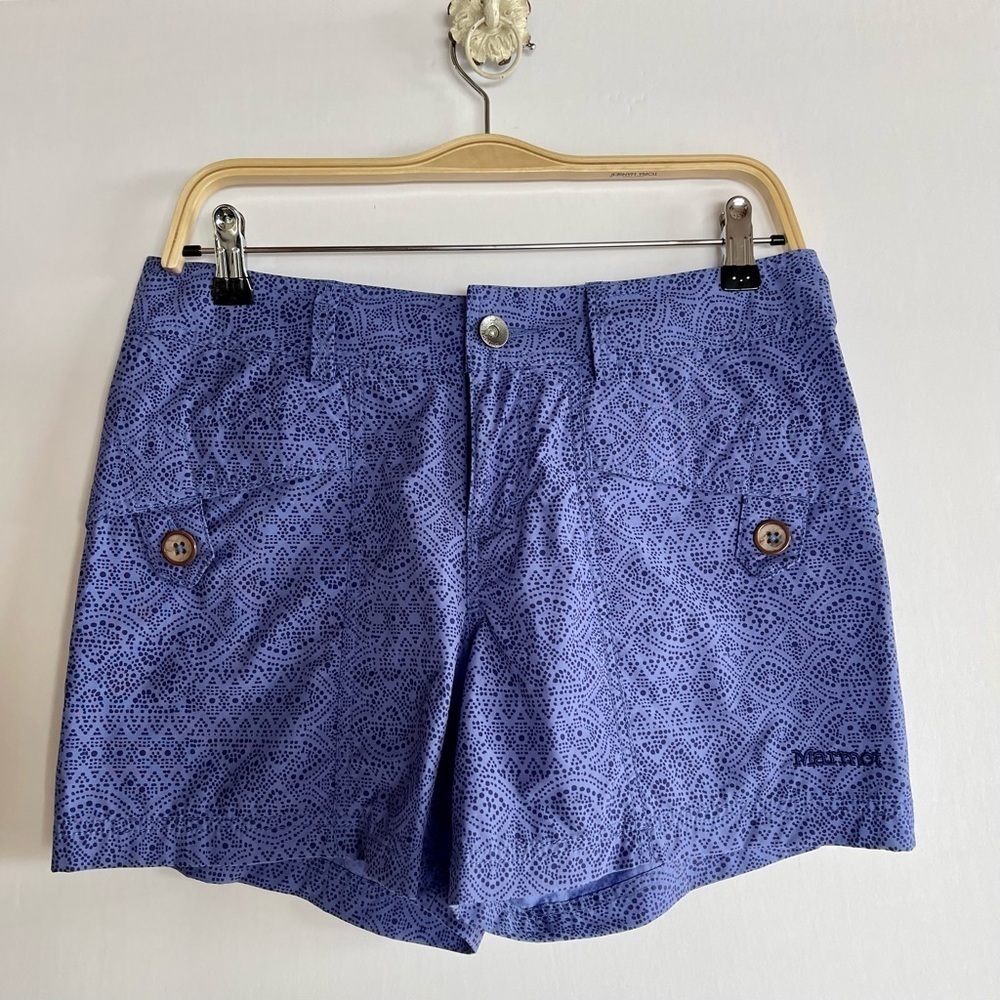 Marmot Shorts 6 Women’s Blue Print Mini Pockets Cotton Blend Casual Outdoors